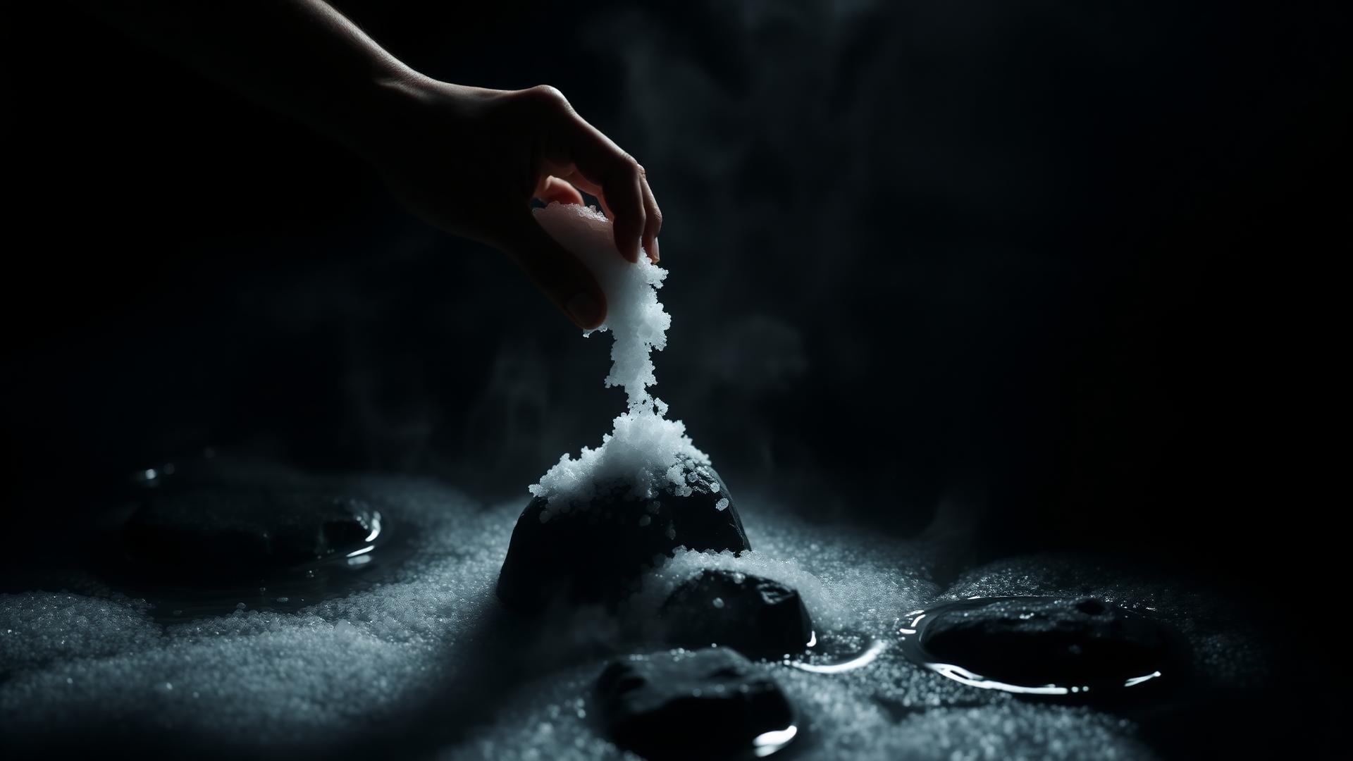 Recovery salts dissolving into a dark stone bath